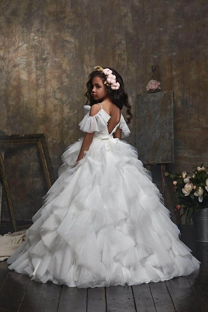 9m / Ivory Sunnypetal Soft Layered Glitter Tulle Princess Flower Girl Dresses Wedding Party Ball Gown