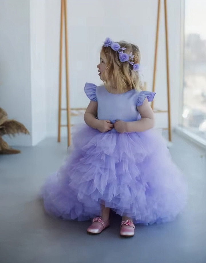 9m / Lavender Sunnypetal Cute Baby Toddler Flower Girl Dresses Tulle Ruffles Hi-Lo Bow Party Birthday Dress