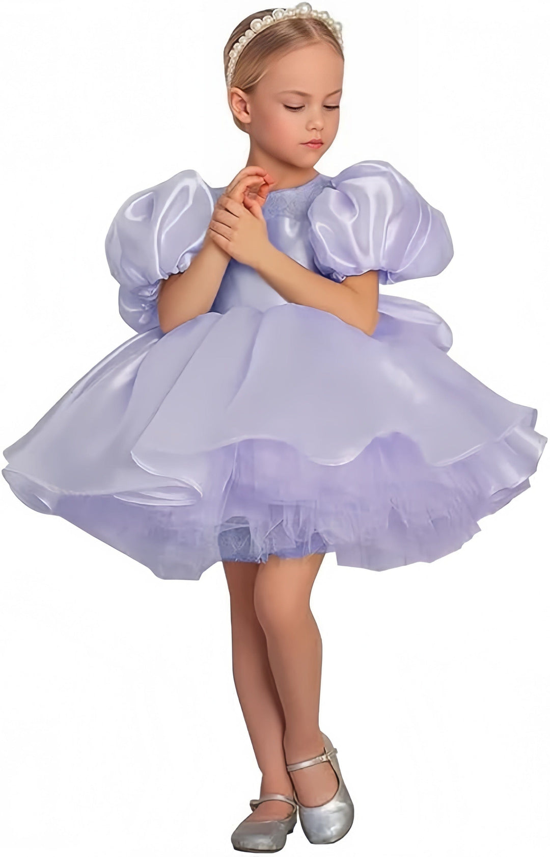 9m / Lavender Sunnypetal Puffy Tulle Layers Birthday Party Pageant Dress Satin Princess Flower Girl Dresses