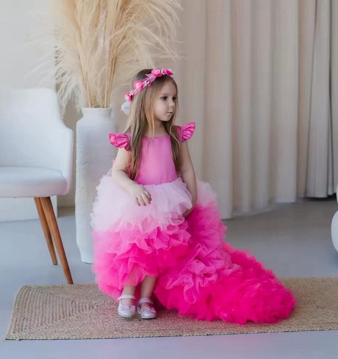 9m / Pink as image Sunnypetal Cute Baby Toddler Flower Girl Dresses Tulle Ruffles Hi-Lo Bow Party Birthday Dress