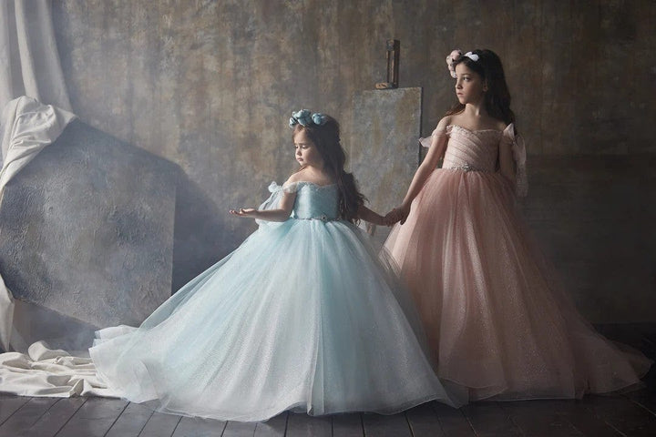 9m / Pink Sunnypetal Crystal Elegance Ball Gown Sparkling Tulle Flower Girl Dress with Bow Short Sleeves