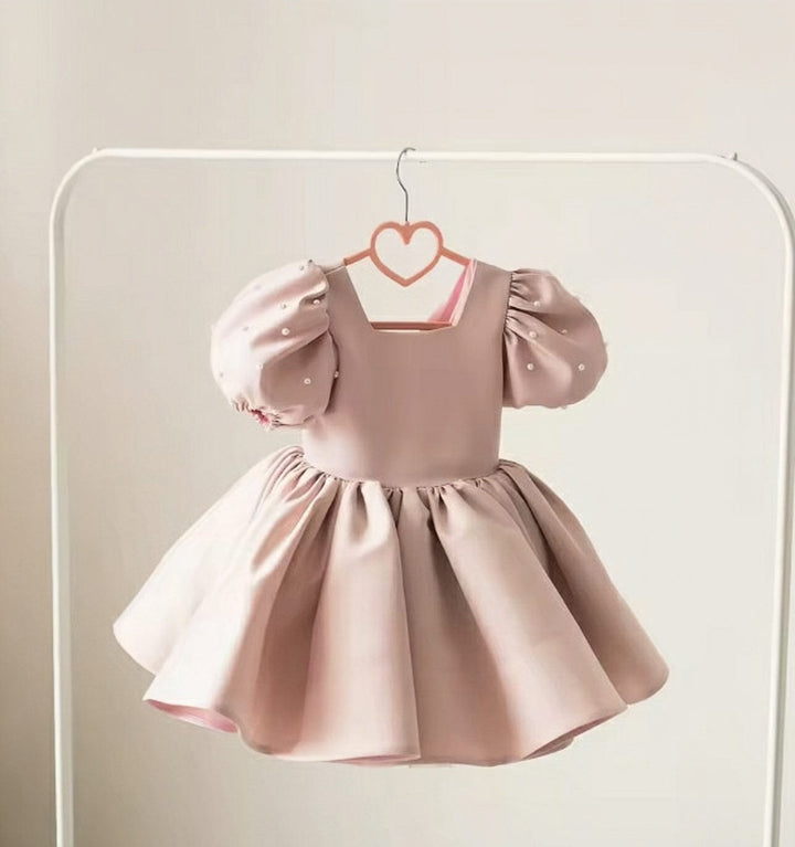 9m / Pink Sunnypetal Lovely Toddler Flower Girl Dress Pearls Satin First Holy Communion Dress