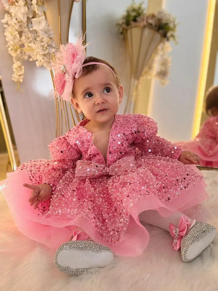 9m / Pink Sunnypetal Pink Baby Girl Pageant Tulle Dress Sequins Toddler Birthday Party Gown