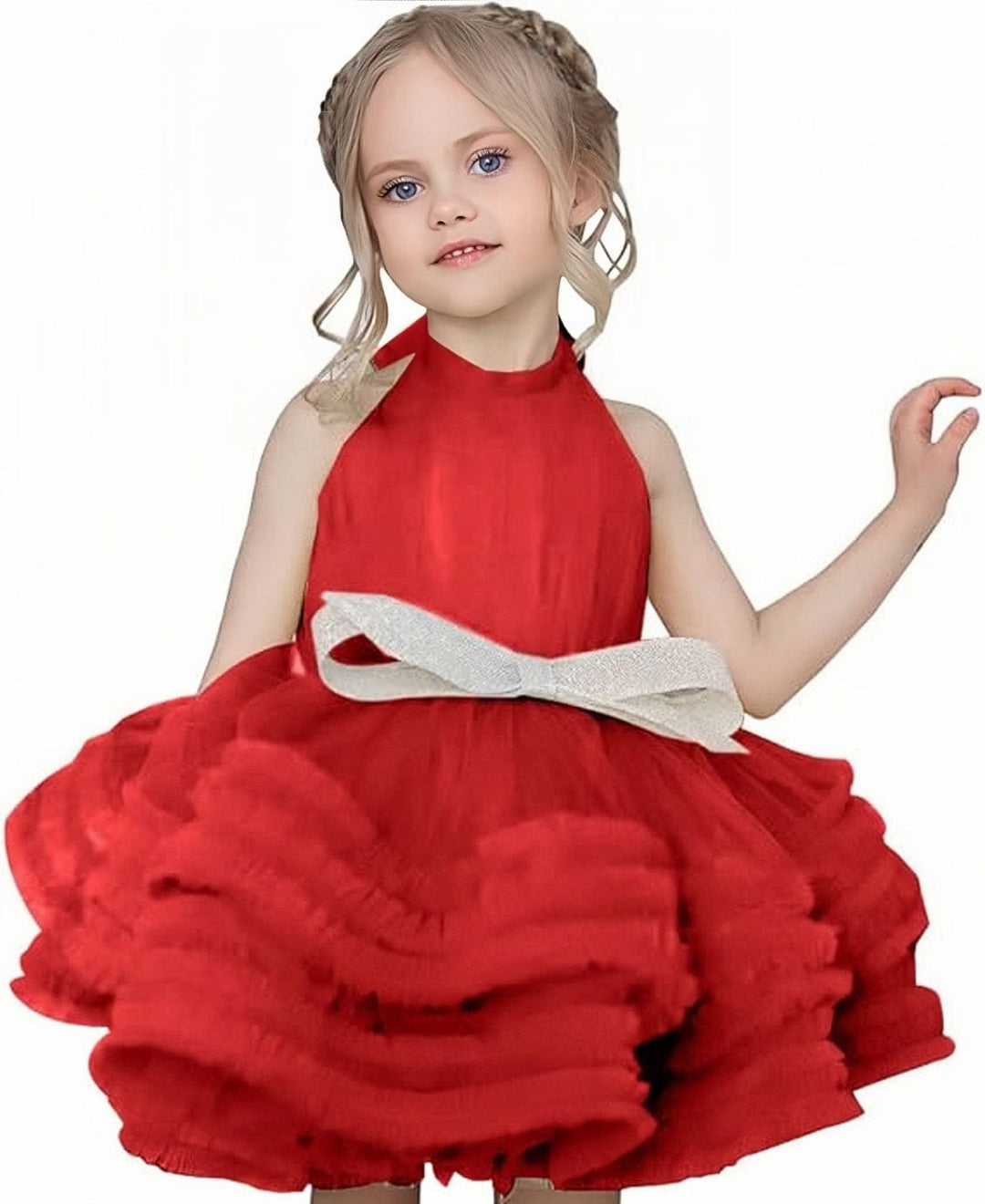 9m / Red Sunnypetal Puffy Tulle Princess Flower Girl Dresses Short Birthday Party Pageant Dress