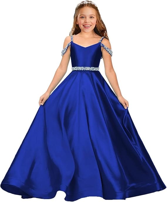 9m / Royal Blue Sunnypetal Off The Shoulder Girls Pageant Dress Formal Party Long Princess Flower Girl Dresses