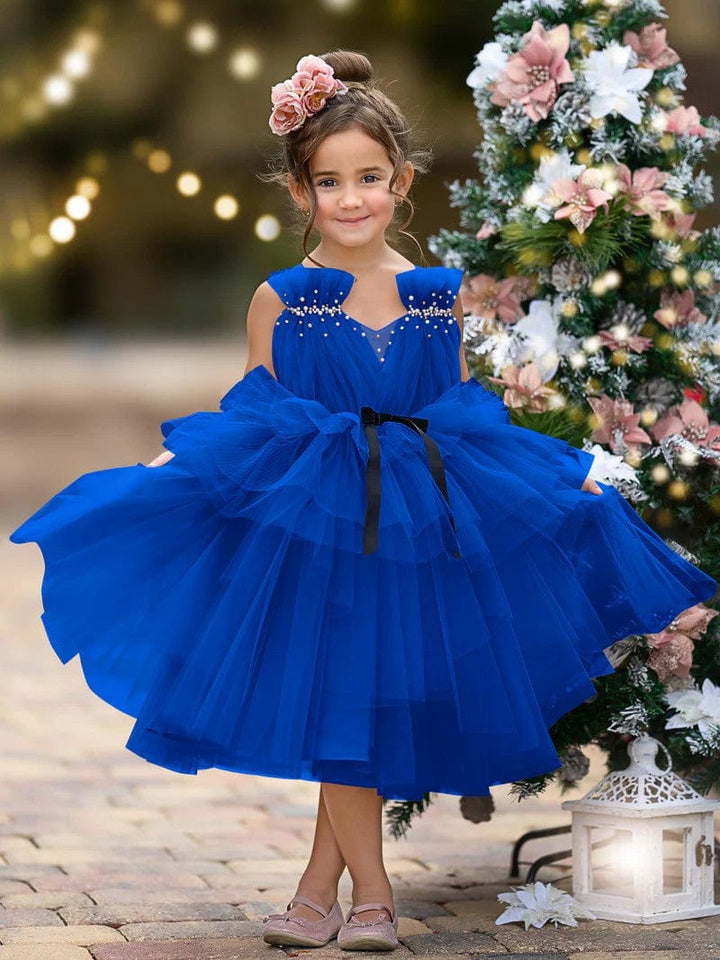 9m / Royal Blue Sunnypetal Tulle Sleeveless V-Neck Knee-Length Toddler Girl Dress Birthday Party Princess Dress