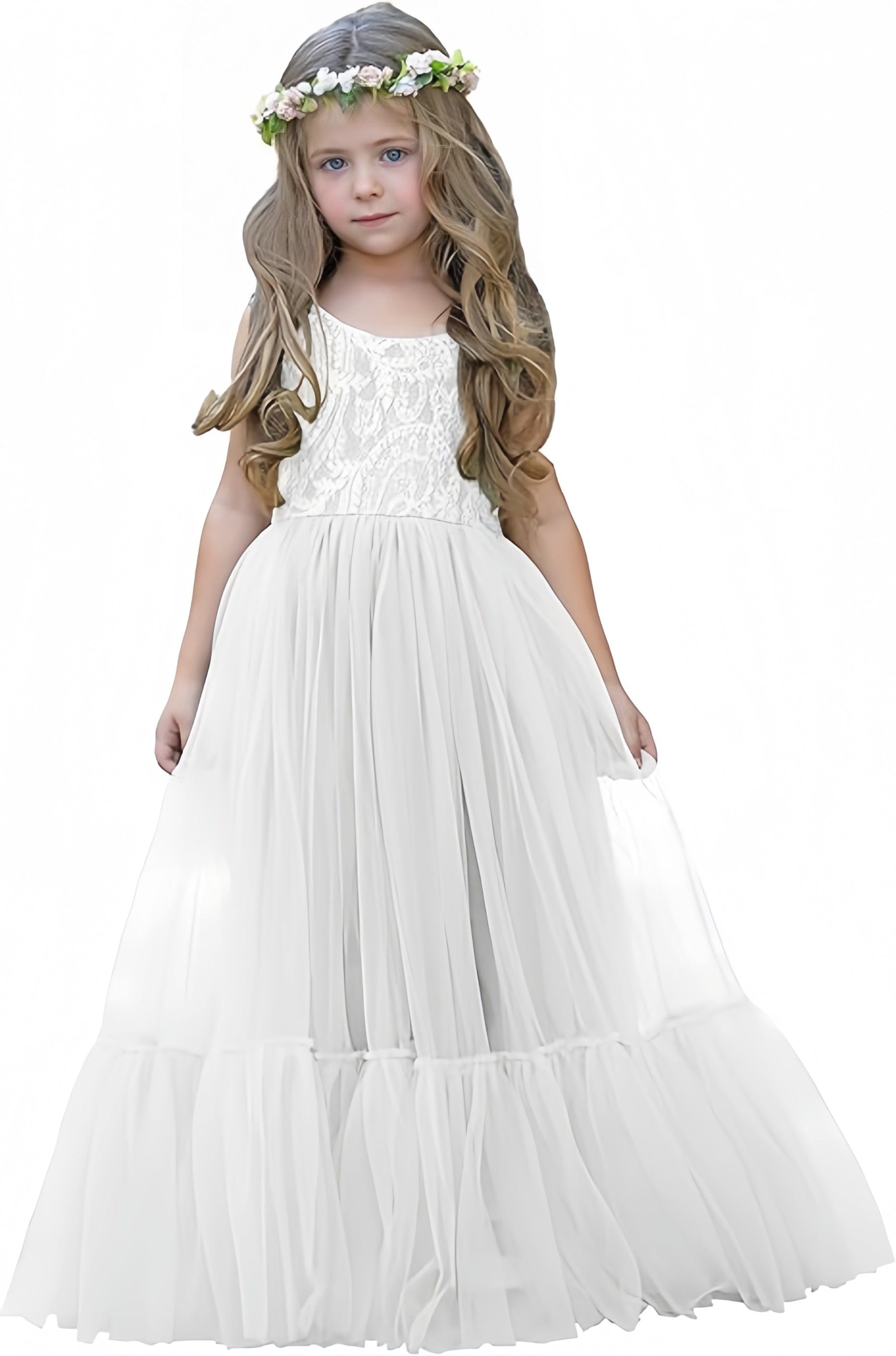 Sunnypetal Flower Girl Dress Lace/Tulle Boho Toddler Dresses