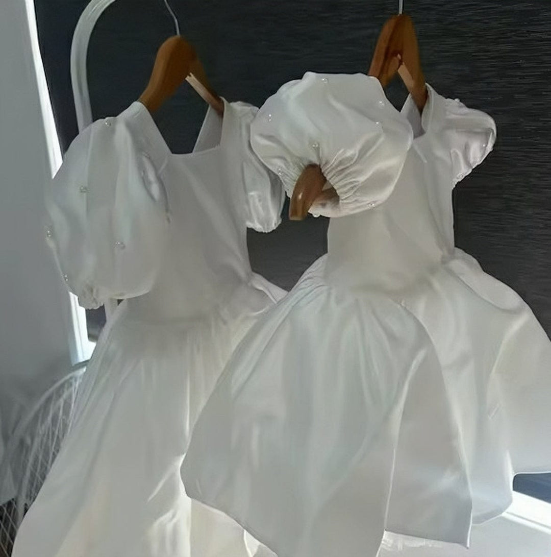9m / White Sunnypetal Lovely Toddler Flower Girl Dress Pearls Satin First Holy Communion Dress