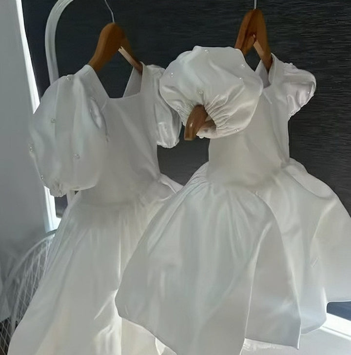 9m / White Sunnypetal Lovely Toddler Flower Girl Dress Pearls Satin First Holy Communion Dress