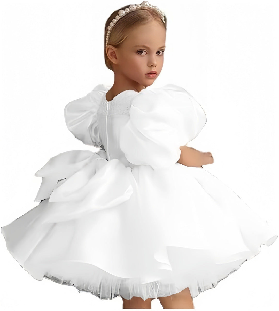 9m / White Sunnypetal Puffy Tulle Layers Birthday Party Pageant Dress Satin Princess Flower Girl Dresses