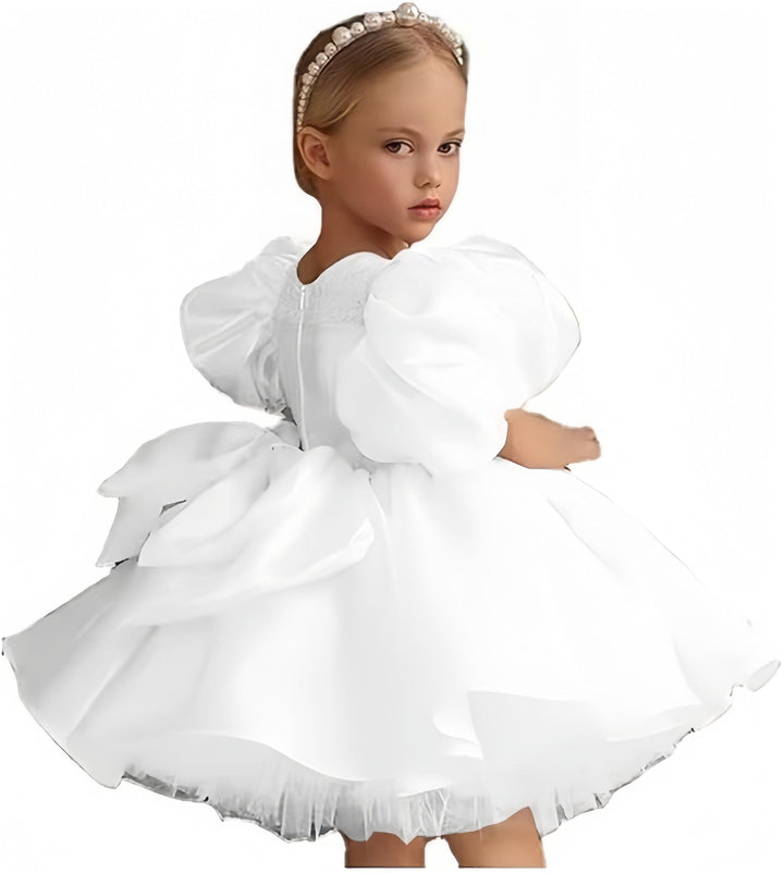 9m / White Sunnypetal Puffy Tulle Layers Birthday Party Pageant Dress Satin Princess Flower Girl Dresses