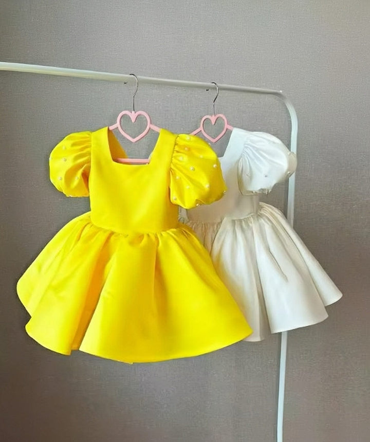 9m / Yellow Sunnypetal Lovely Toddler Flower Girl Dress Pearls Satin First Holy Communion Dress