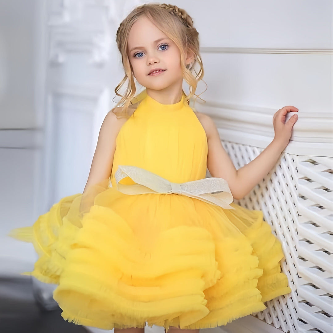 9m / Yellow Sunnypetal Puffy Tulle Princess Flower Girl Dresses Short Birthday Party Pageant Dress