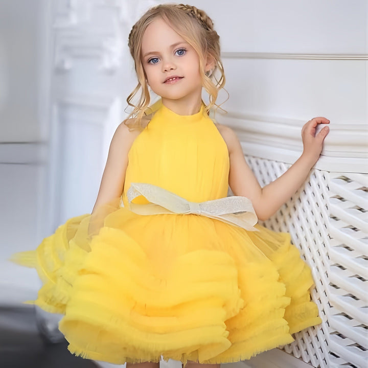 9m / Yellow Sunnypetal Puffy Tulle Princess Flower Girl Dresses Short Birthday Party Pageant Dress