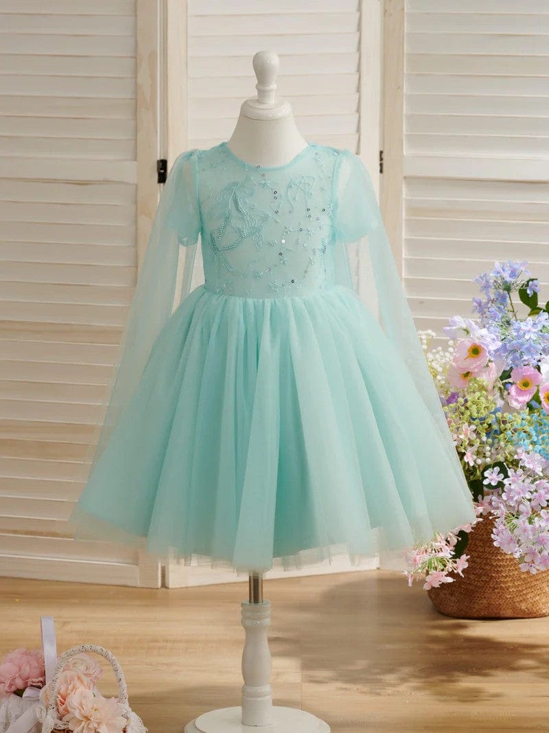 Aqua / 3m Sunnypetal Aqua Tulle Sequin Flower Girl Dress