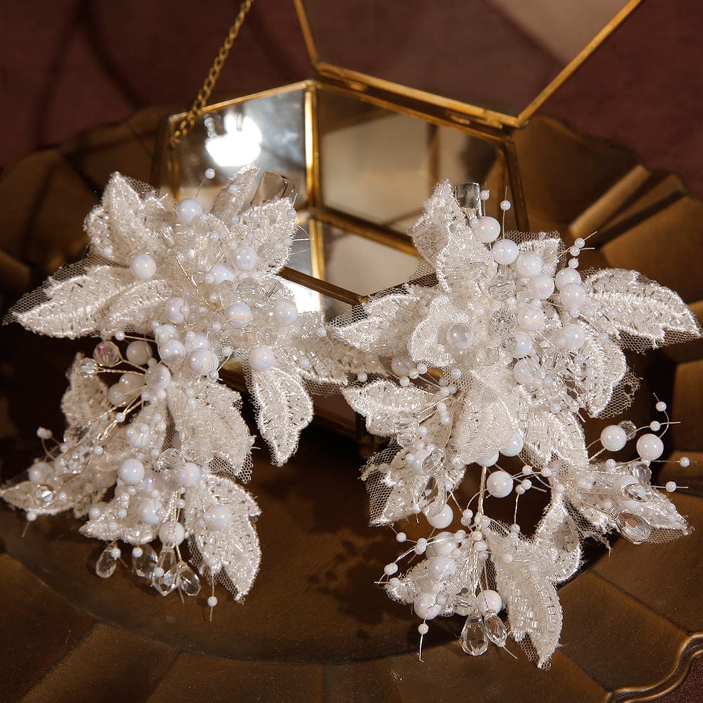 Beige Sunnypetal Elegant Lace Flower Beaded Girls Hair Clip Children's Hair Accessorie