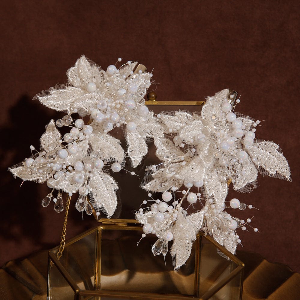 Beige Sunnypetal Elegant Lace Flower Beaded Girls Hair Clip Children's Hair Accessorie