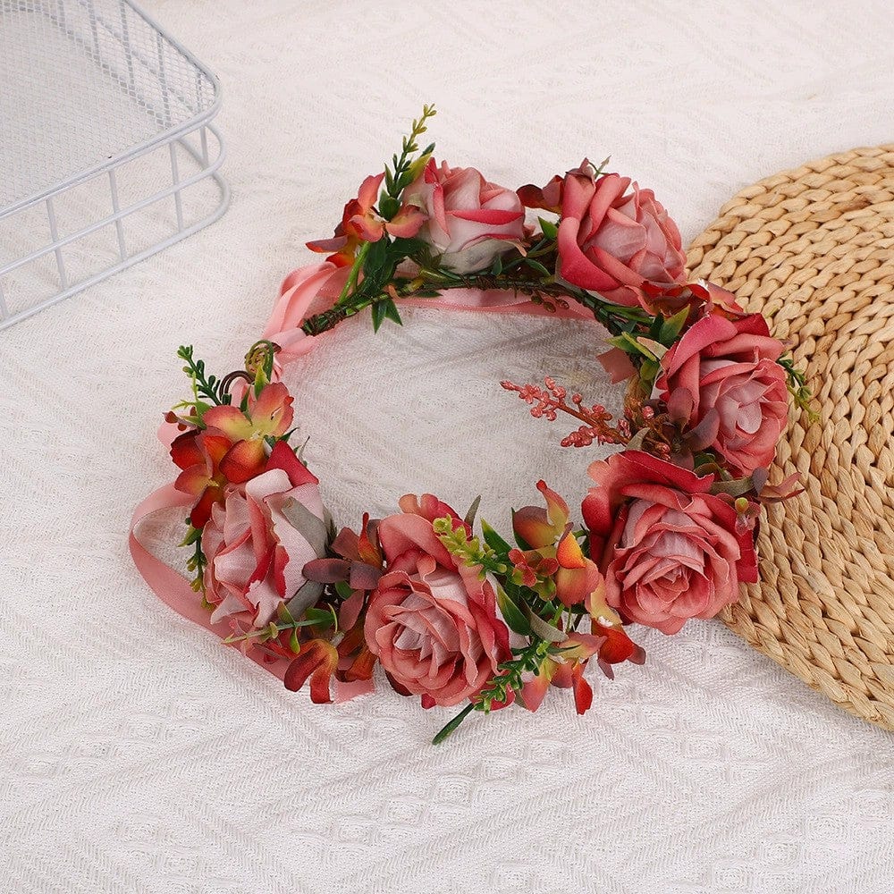 Dried Rose Sunnypetal Floral Crown Flower Headpiece Hair Wreath Wedding Prom Photo Props for Girls