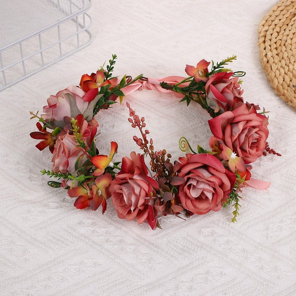 Dried Rose Sunnypetal Floral Crown Flower Headpiece Hair Wreath Wedding Prom Photo Props for Girls