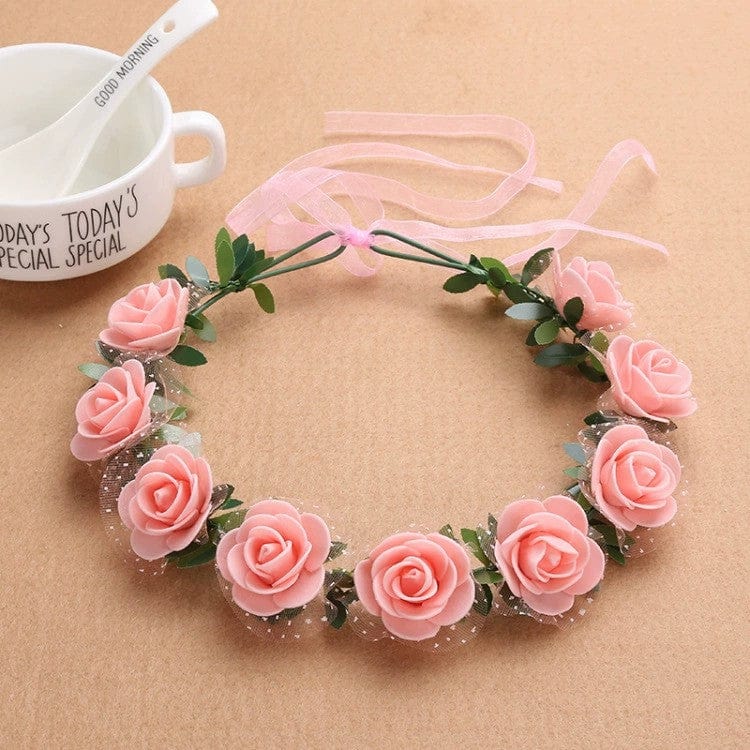 Flesh Pink Sunnypetal Girl Flower Headpiece Bohemian Lace Foam Headband for Wedding Party Birthday