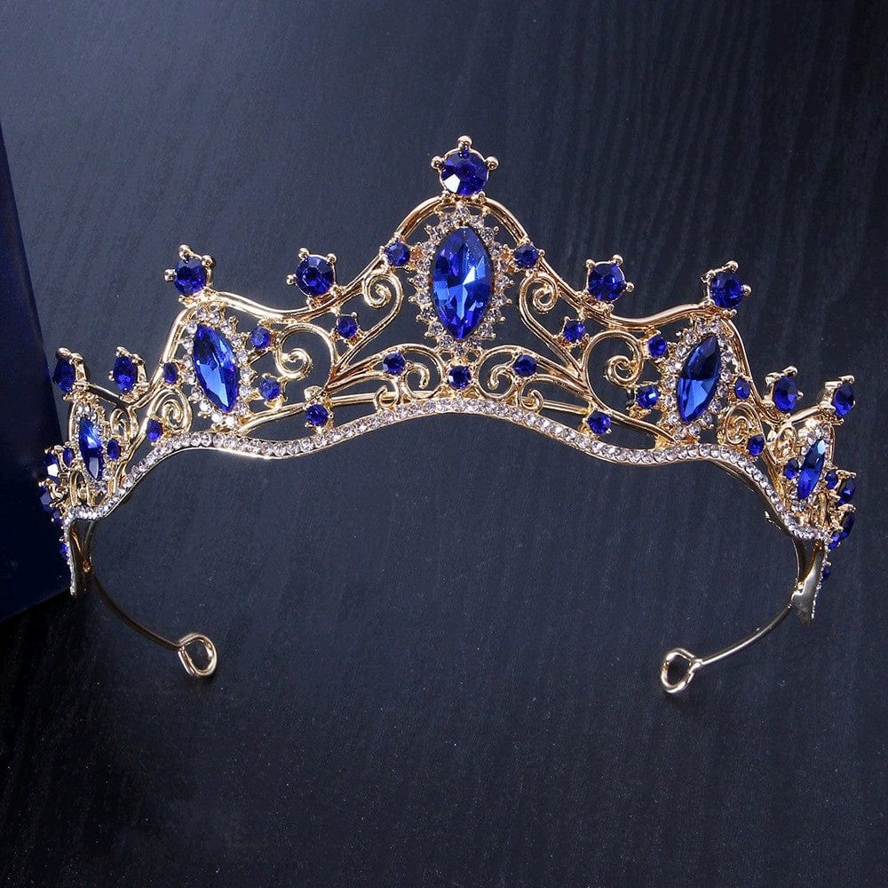Gold-Blue Sunnypetal Girls Headband Tiaras Crown Wedding Prom Pageant Headdress