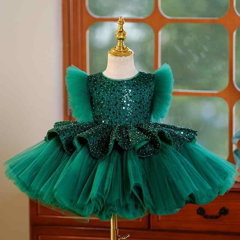 Green / 3m Sunnypetal Green Sequin Knee-Length Tulle Toddler Birthday Dress