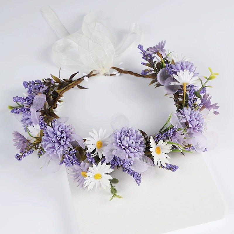 Lavender Sunnypetal Fairy Floral Crown Woodland Headband Hair Wreath Forest Elven Circlet for Girls