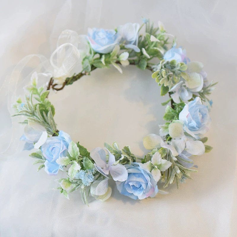 Light Blue Sunnypetal Handmade Flower Fairy Girl Headdress Light Blue Wreath Hair Wreath