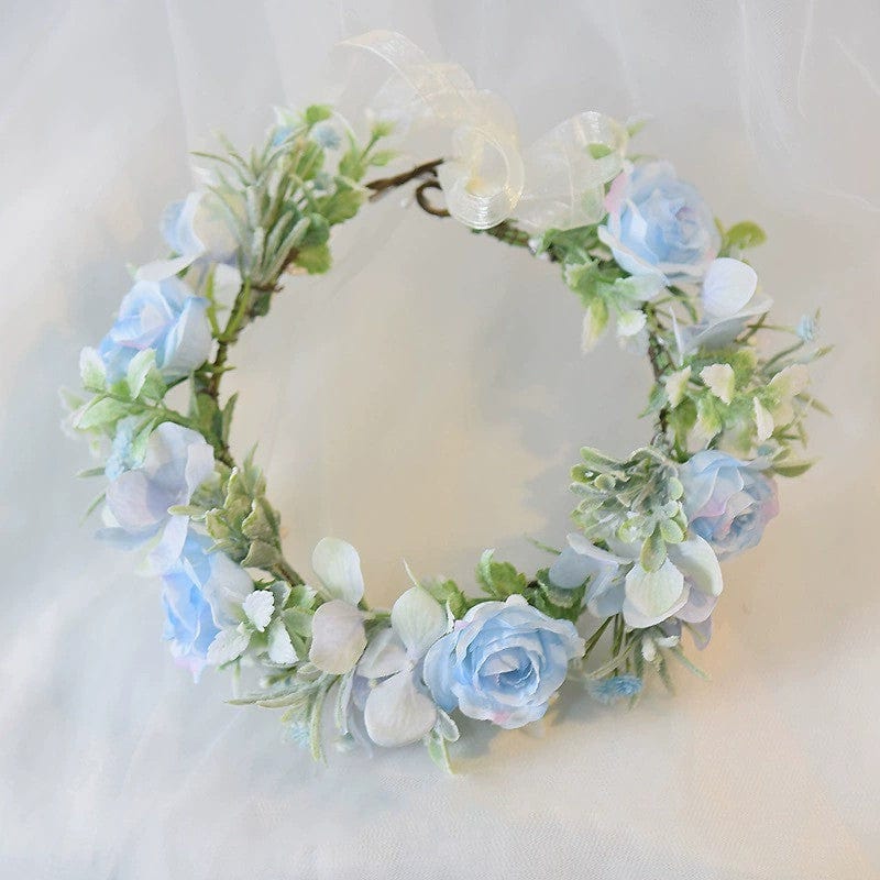 Light Blue Sunnypetal Handmade Flower Fairy Girl Headdress Light Blue Wreath Hair Wreath