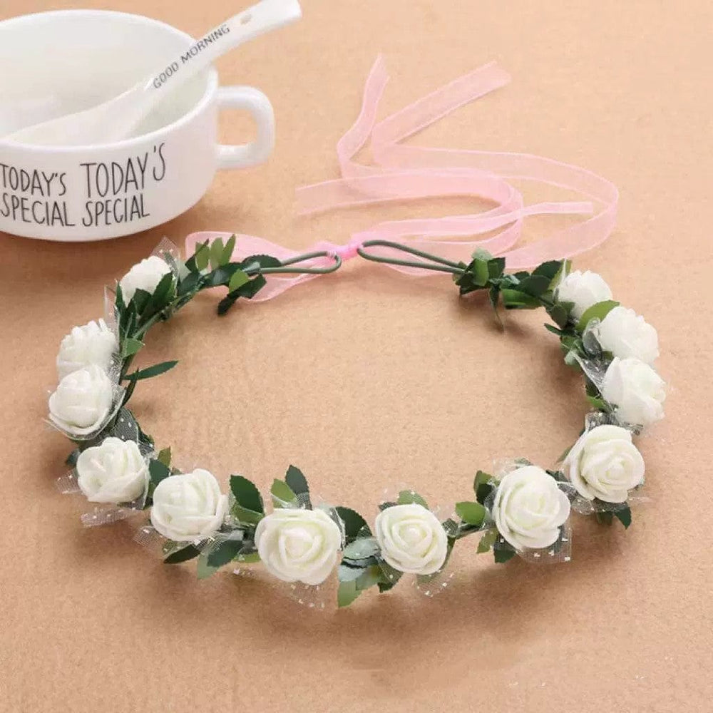 Off White Sunnypetal Girl Flower Headpiece Bohemian Lace Foam Headband for Wedding Party Birthday
