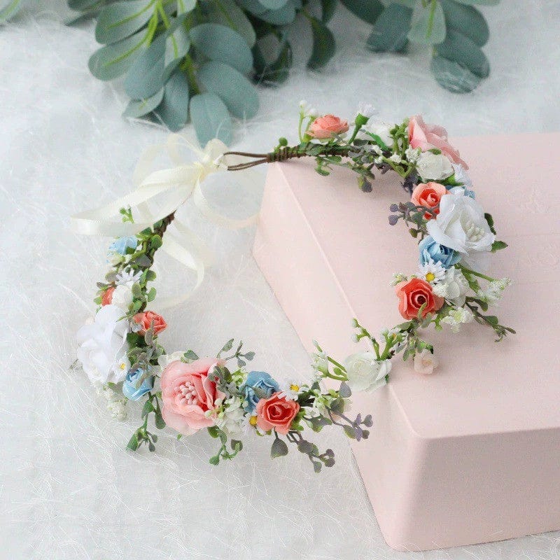 Picture Color Sunnypetal Simulation Handmade Fabric Rose Daisy Colorful Hairband Flower Girl Wreath Headdress