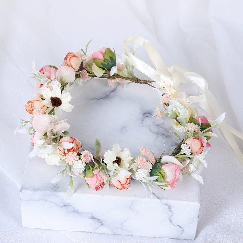 Pink Sunnypetal Girls Sweet Wreath Simulation Rose Flower Headband Bridesmaid Flower Girl Crown