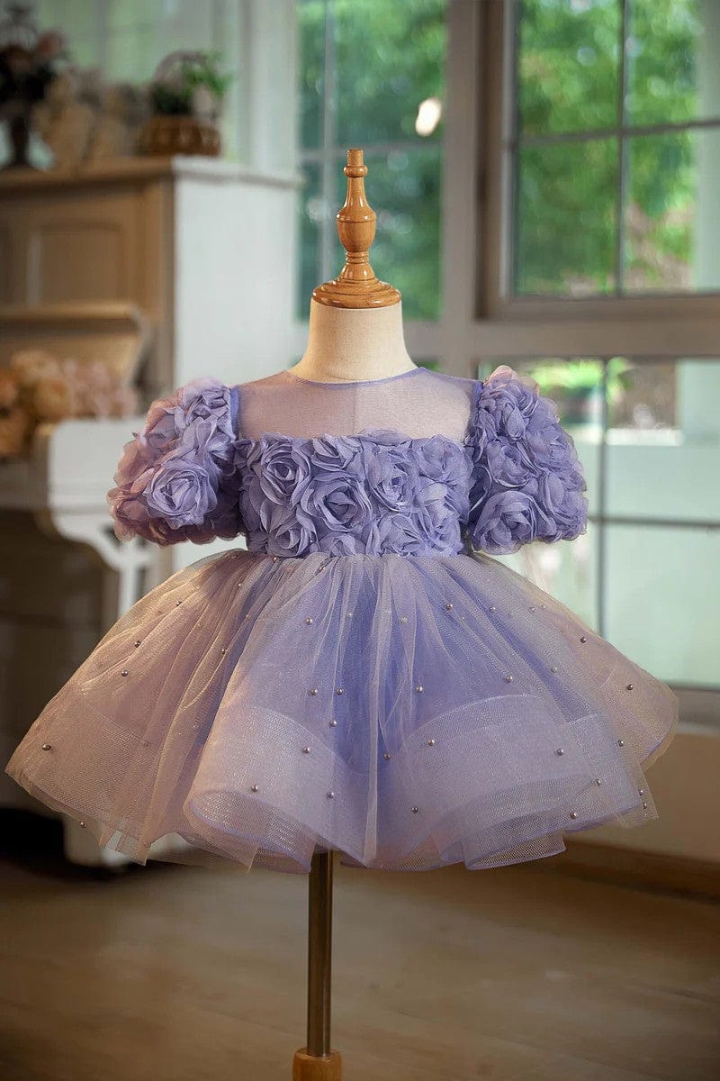 Purple / 3m Sunnypetal Blush Rose Petal Tulle Flower Girl Dress