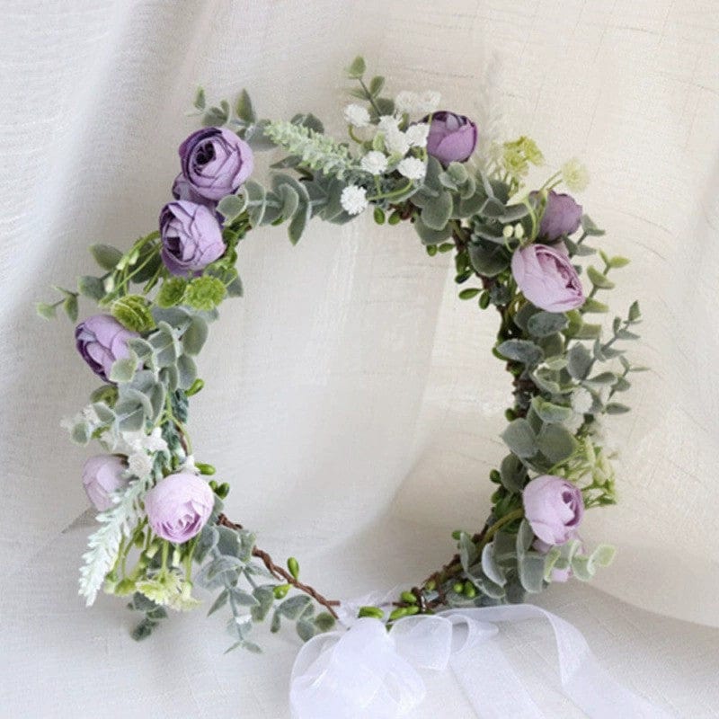 Purple Sunnypetal Flower Girl Wreath Flower Rattan Headdress Wedding Beach Holiday Accessories