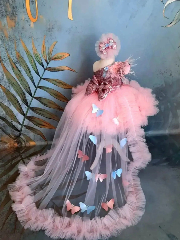 Sunnnypetal Light Pink Toddler Flower Embroidered Puffy Tulle Flower Girl Dress