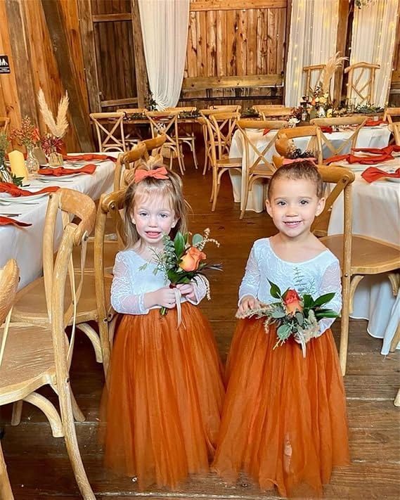 Sunnypetal A-Line V Back Lace Toddler Party Wedding Floor-Length Flower Girl Tulle Dress