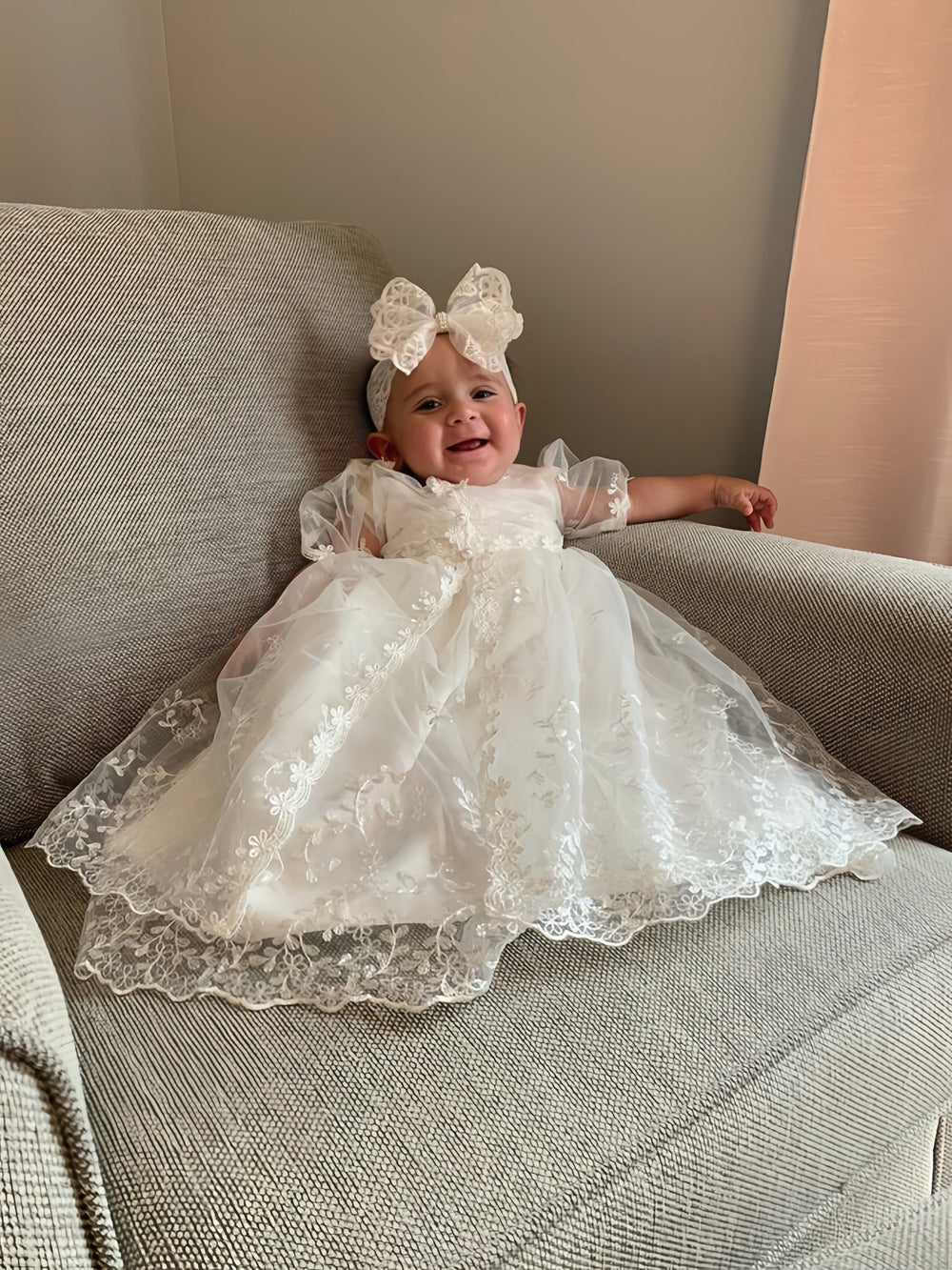 Sunnypetal Amelia Short Sleeves Baby Girl Christening Gown