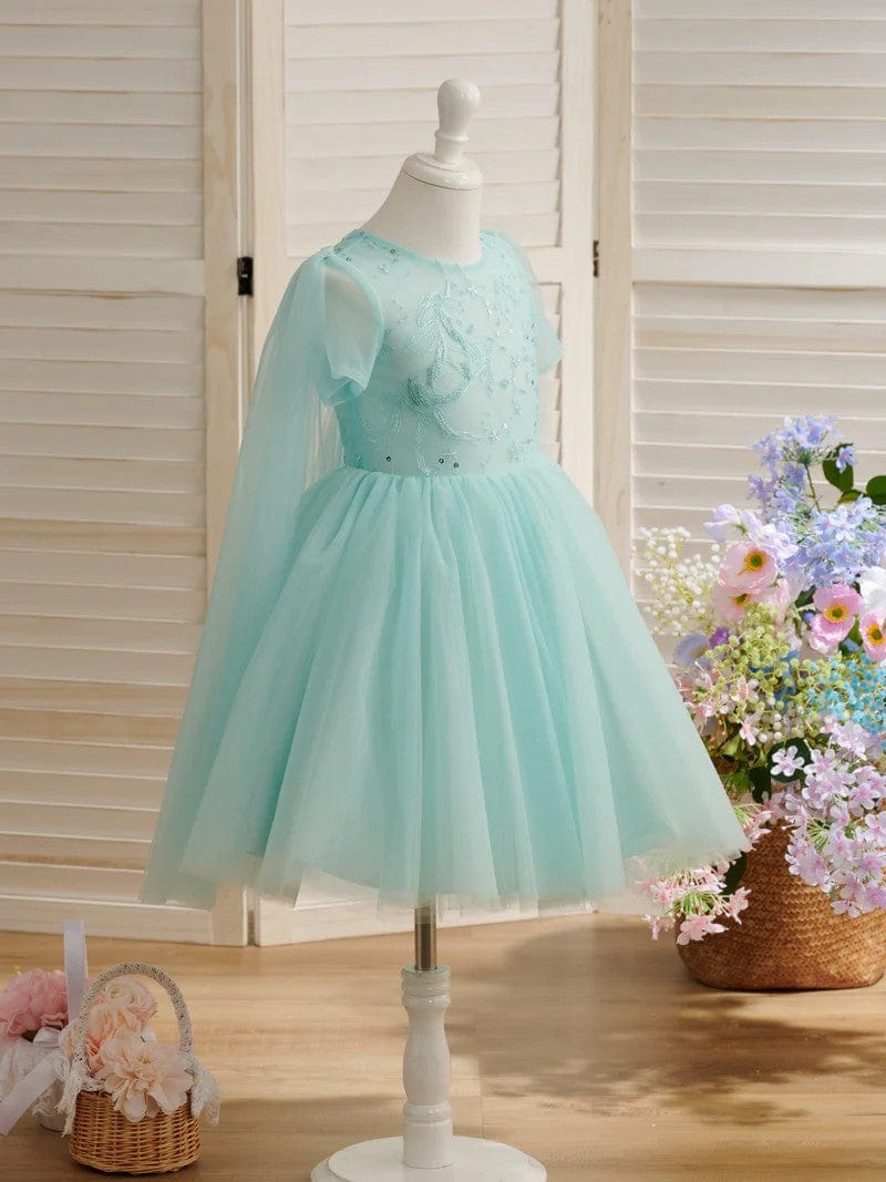Sunnypetal Aqua Tulle Sequin Flower Girl Dress