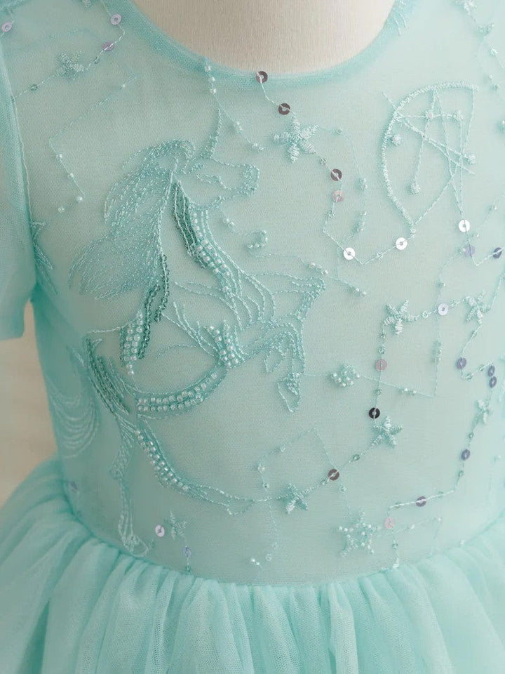 Sunnypetal Aqua Tulle Sequin Flower Girl Dress