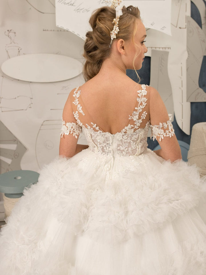 Sunnypetal Ball Gown Floral Appliques Puffy Tulle Flower Girl Dresses for Wedding