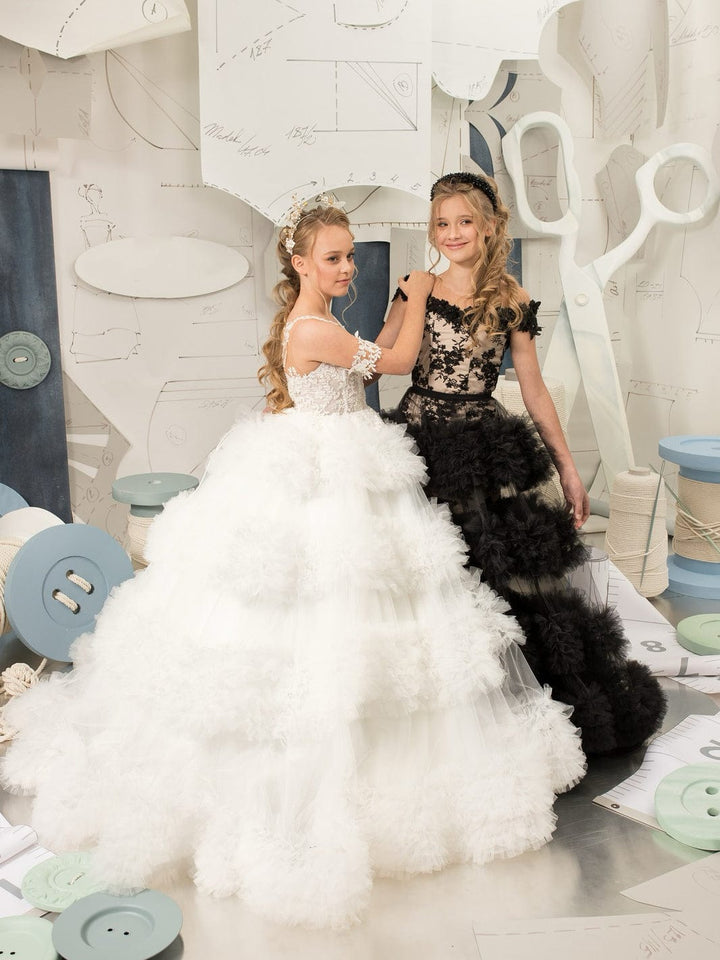 Sunnypetal Ball Gown Floral Appliques Puffy Tulle Flower Girl Dresses for Wedding