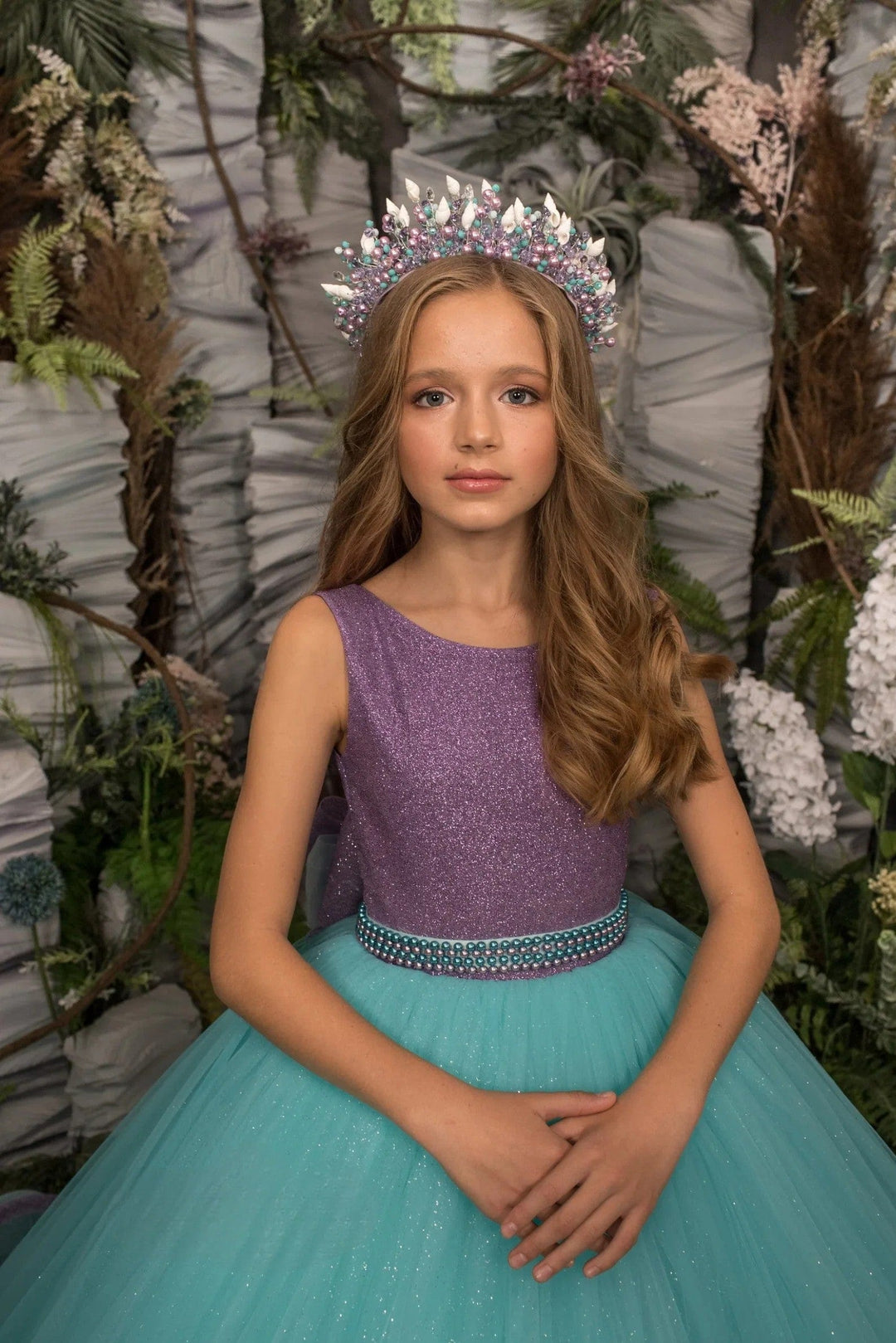 Sunnypetal Ball-Gown Purple Glitter Flower Girl Dresses Tulle Beaded With Bow