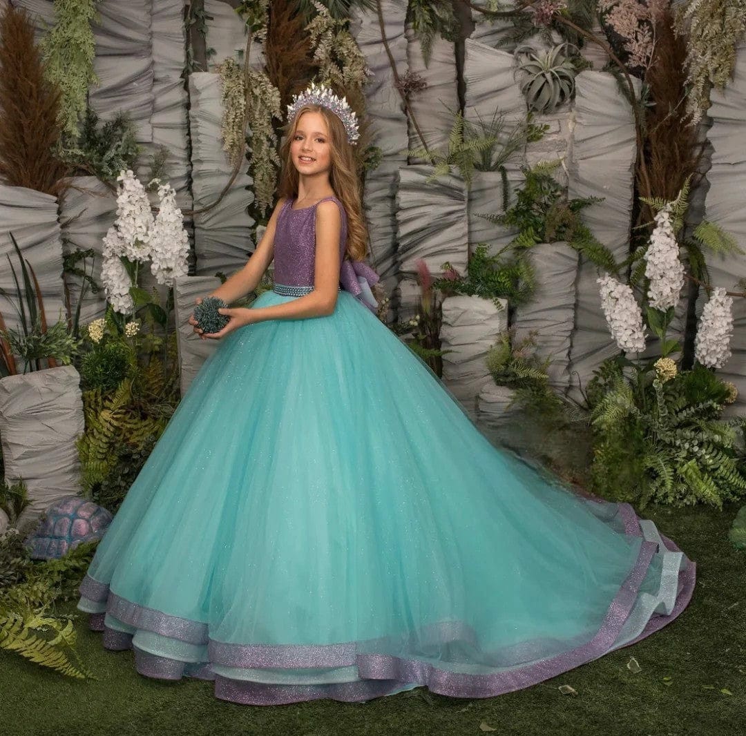 Sunnypetal Ball-Gown Purple Glitter Flower Girl Dresses Tulle Beaded With Bow