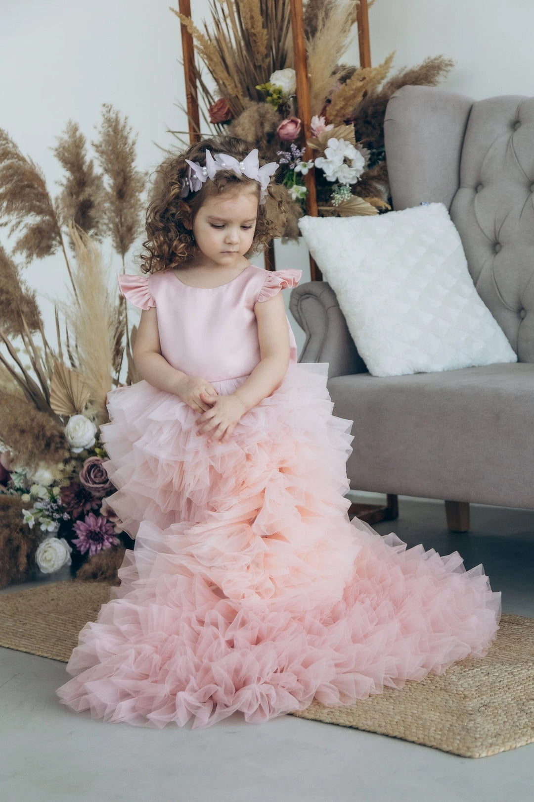 Sunnypetal Blush Pink Fluffy Tulle Birthday Baby Girl Gown
