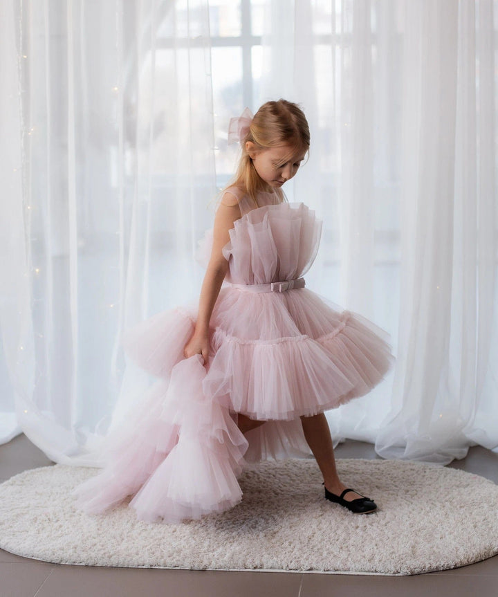 Sunnypetal Blush Pink High Low Princess Pageant Toddler Girl Dress