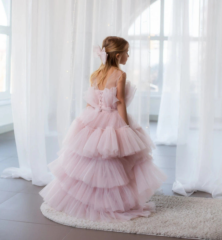 Sunnypetal Blush Pink High Low Princess Pageant Toddler Girl Dress