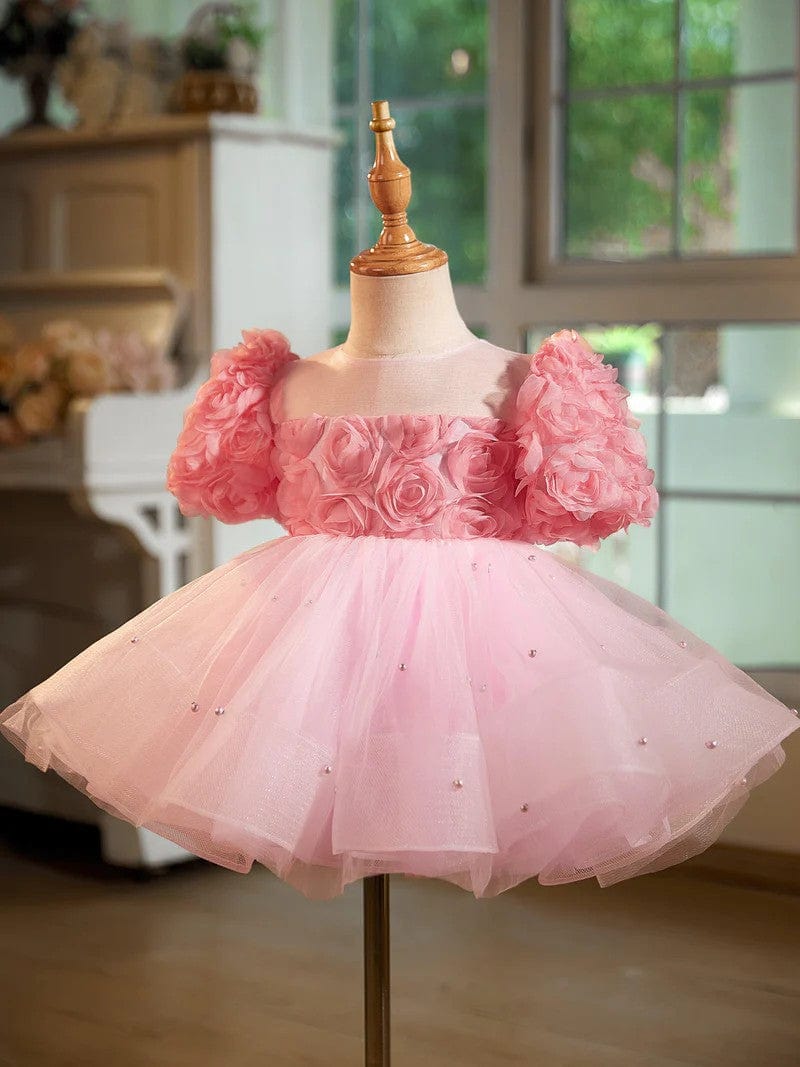 Sunnypetal Blush Rose Petal Tulle Flower Girl Dress
