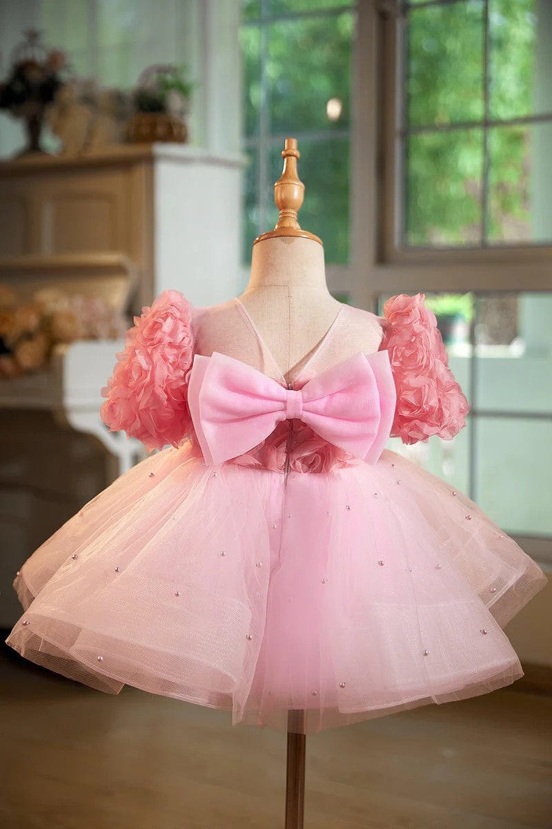 Sunnypetal Blush Rose Petal Tulle Flower Girl Dress