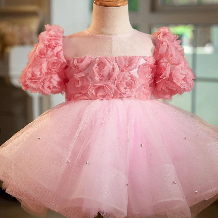 Sunnypetal Blush Rose Petal Tulle Flower Girl Dress