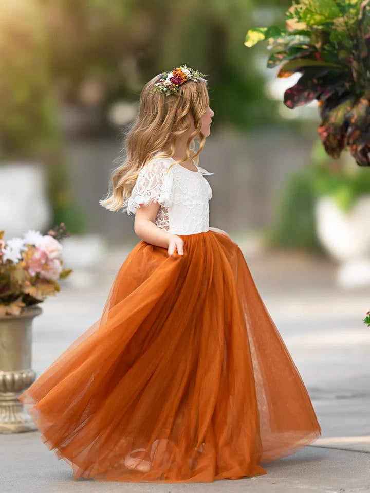 Sunnypetal Boho Lace Floor-Length Flower Girl Dresses for Wedding